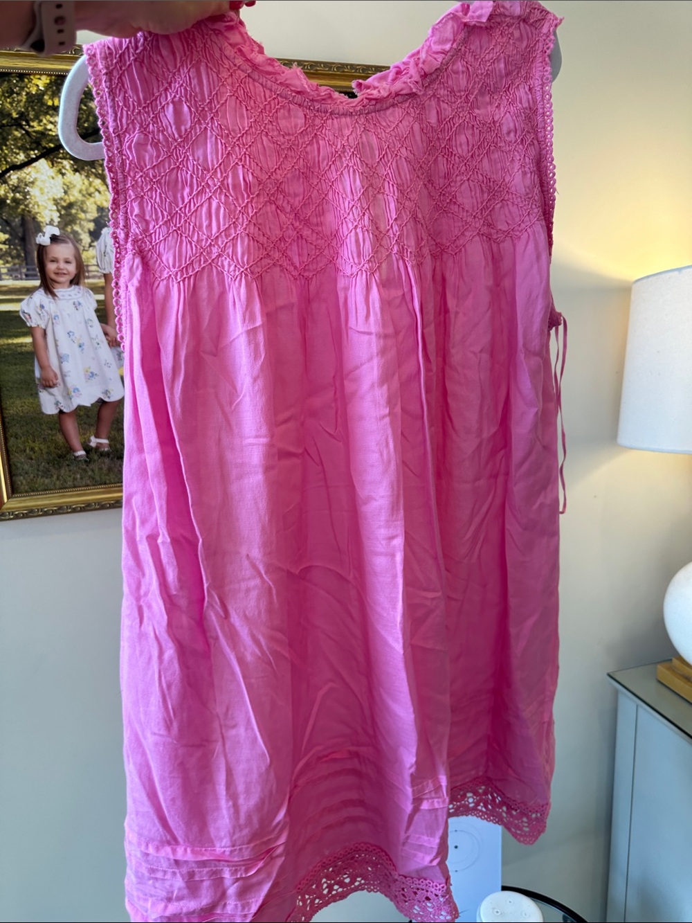 Free People Bright Pink Crochet Yoke Summer Dress